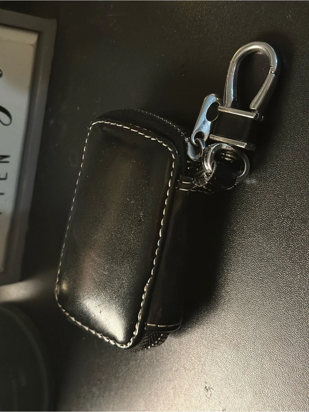 Genuine Black Leather Key Pouch with Clip | Chevrolet Zip Around Key Fob Holder